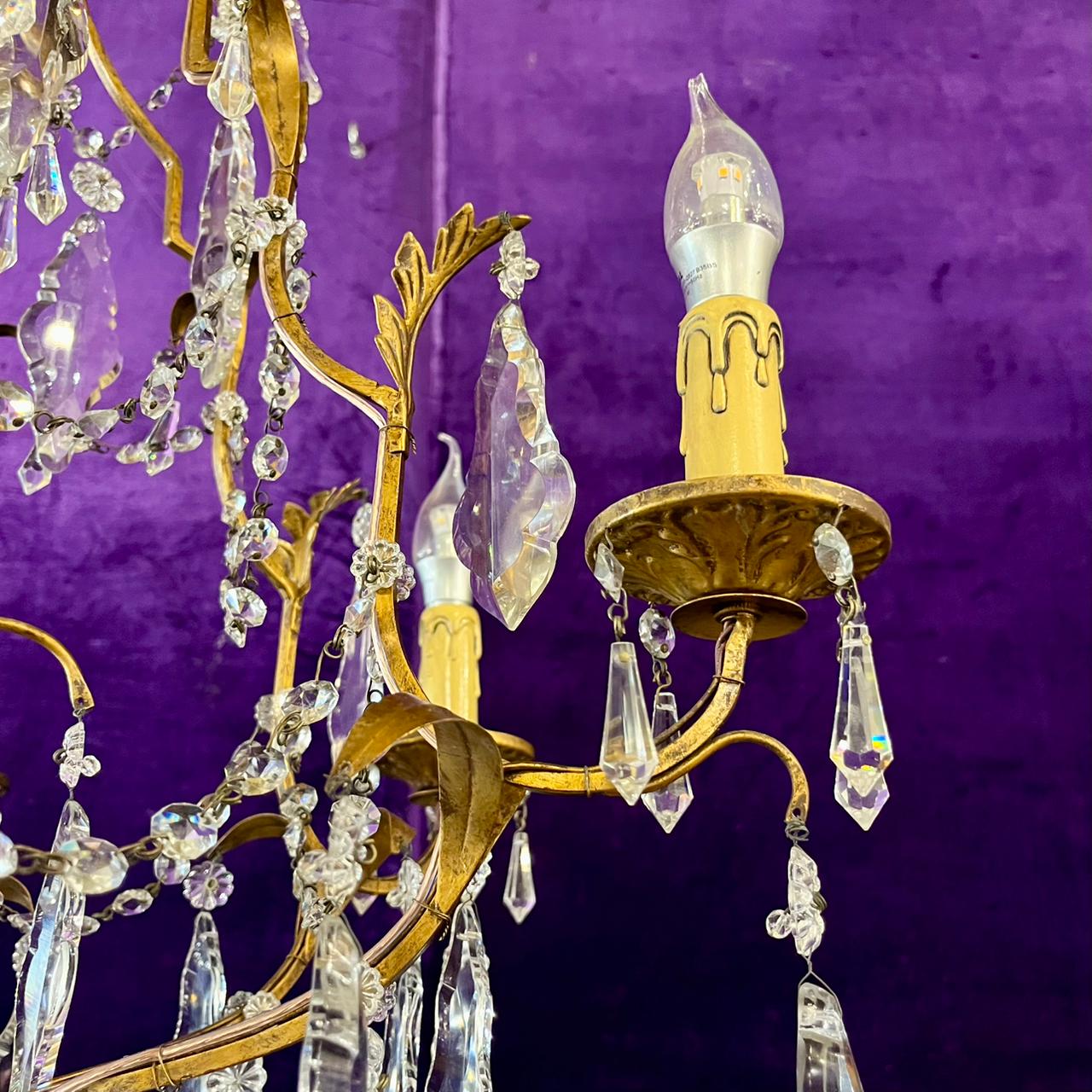 Antique Gilt Metal & Crystal Chandelier, c.1900