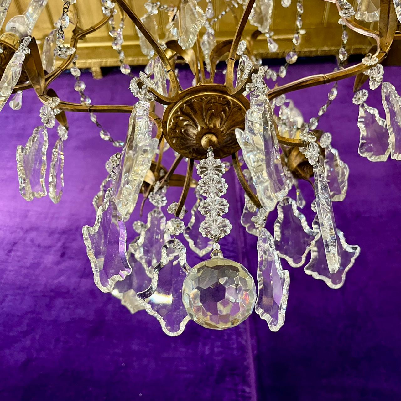 Antique Gilt Metal & Crystal Chandelier, c.1900