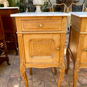 Antique Oak Bedside Pedestals with Cabriole Legs and Marble Top