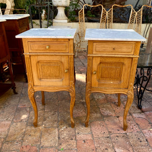 Antique Oak Bedside Pedestals with Cabriole Legs and Marble Top