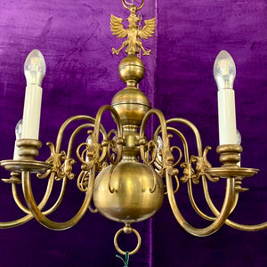 Antique Polished Brass Flemish Chandelier With Griffons - SOLD