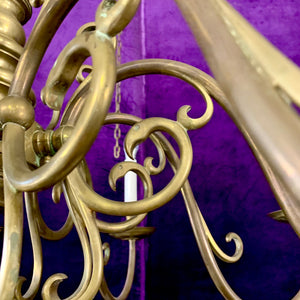 Antique Aged Brass Serpentine Flemish Chandelier