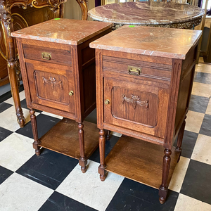 Antique Oak and Marble Pedestals