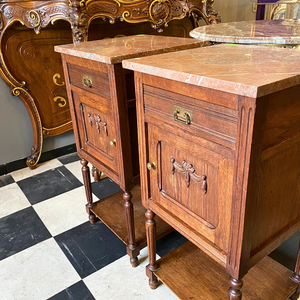 Antique Oak and Marble Pedestals