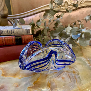 Striped Blue and Clear Murano Bowl
