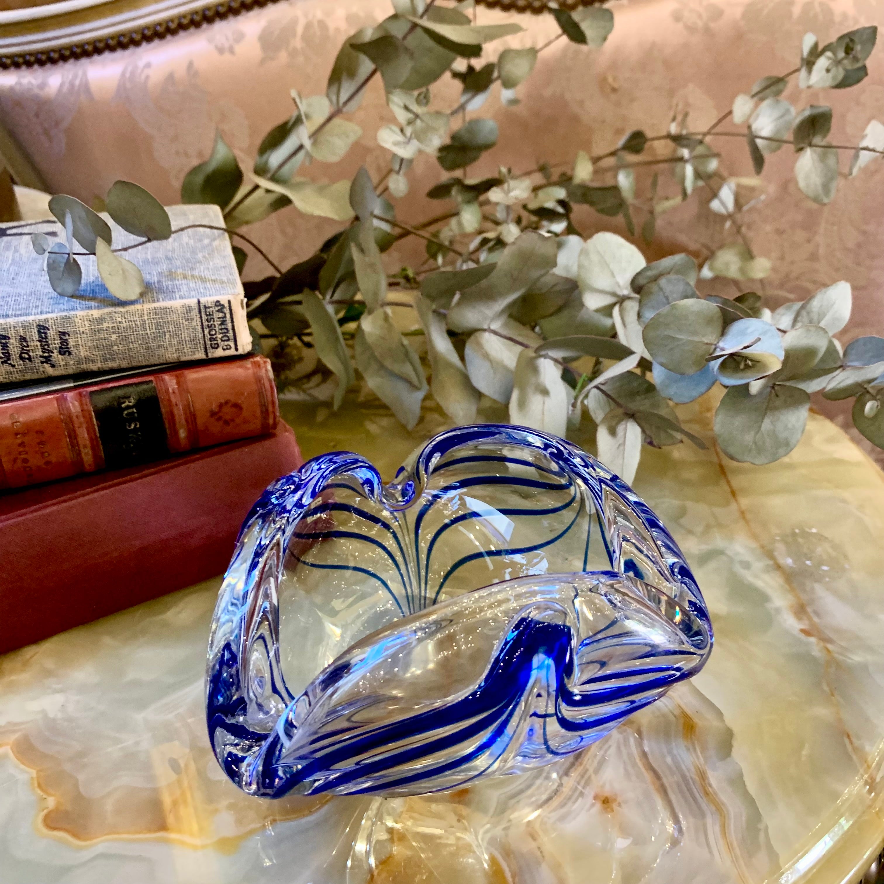 Striped Blue and Clear Murano Bowl