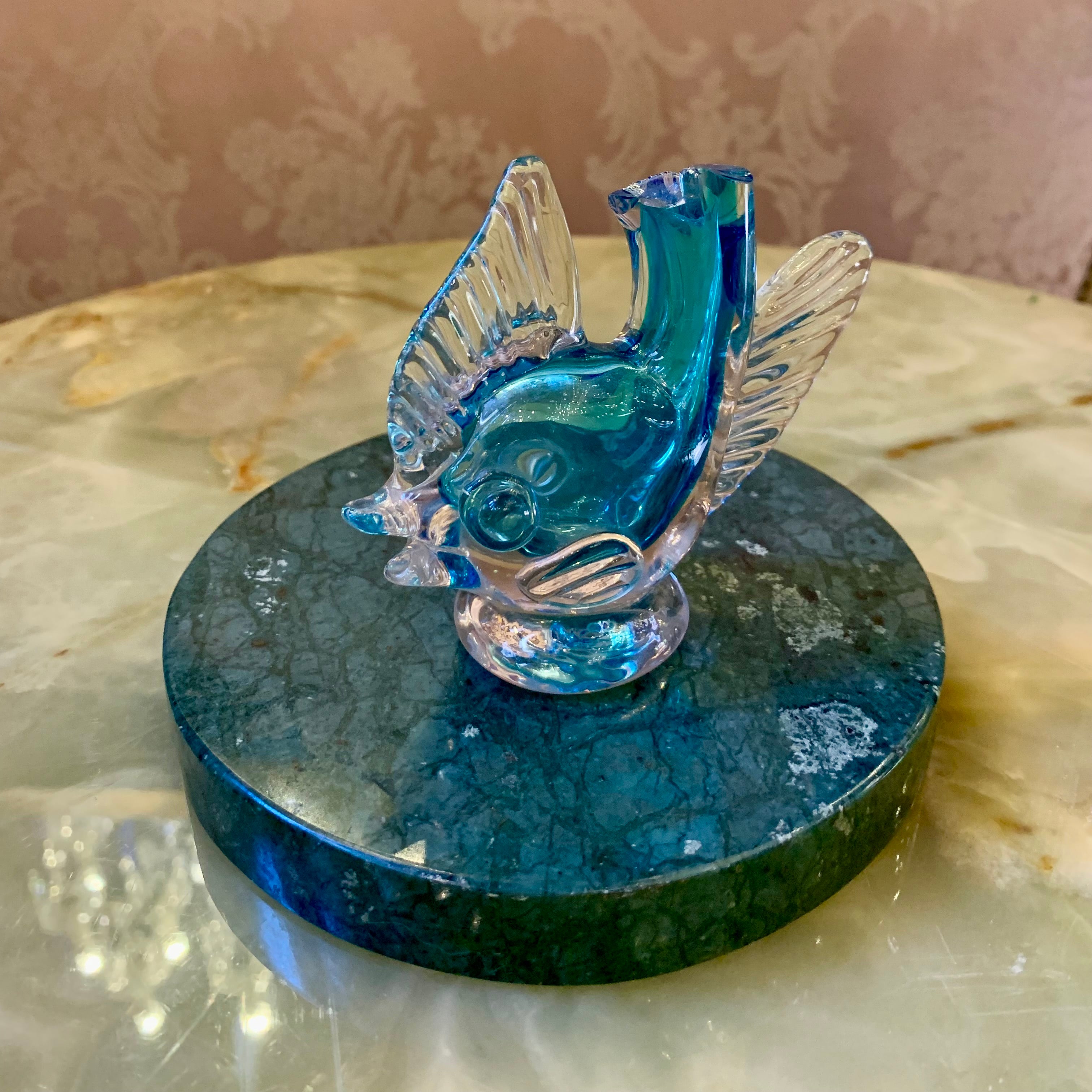 Cute Clear and Blue Fish Murano Ornament