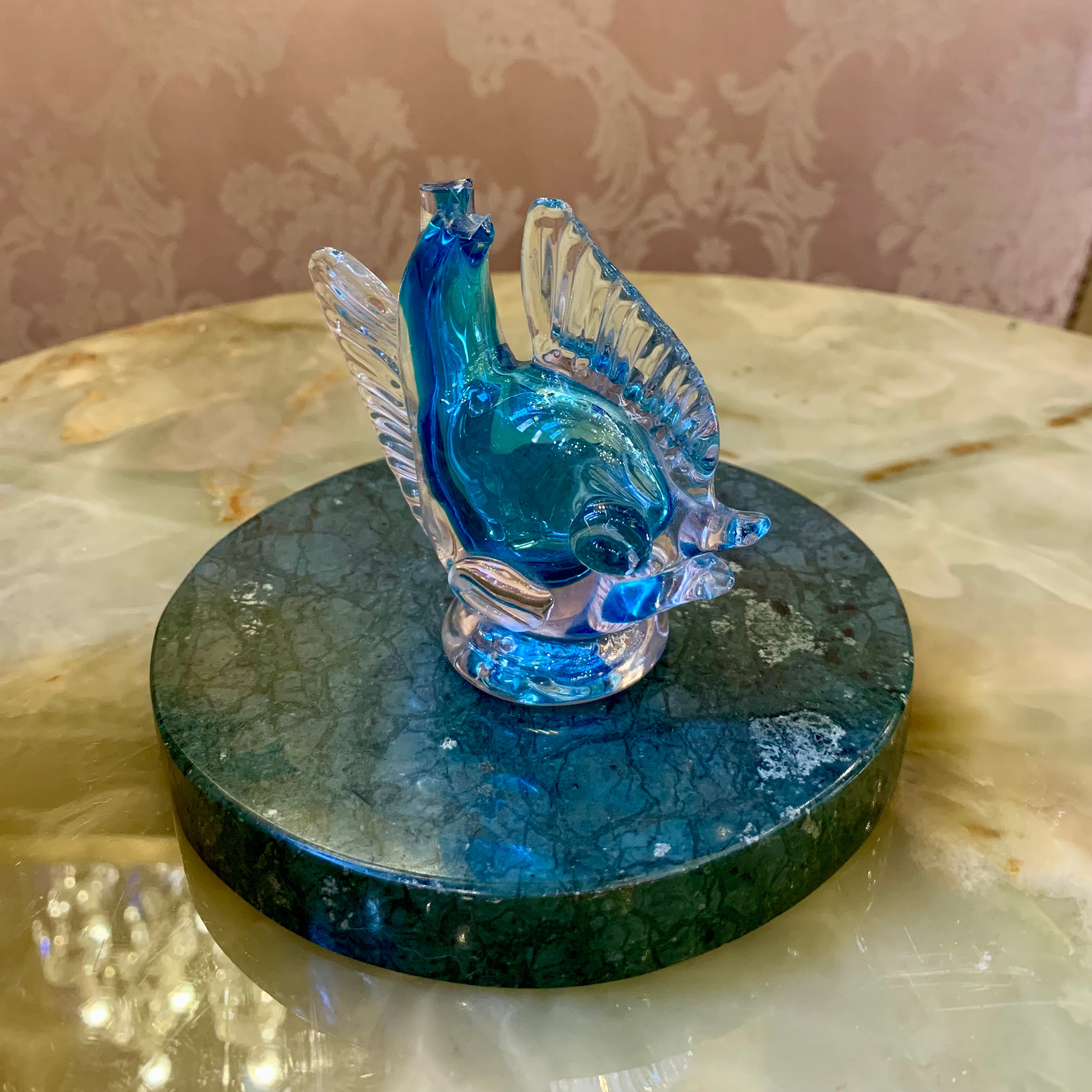 Cute Clear and Blue Fish Murano Ornament