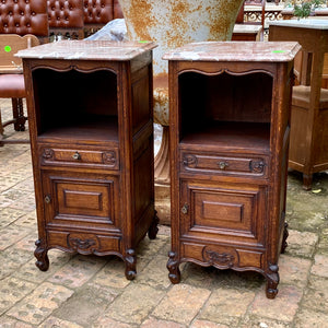 Antique French Oak Pedestals with Marble Tops