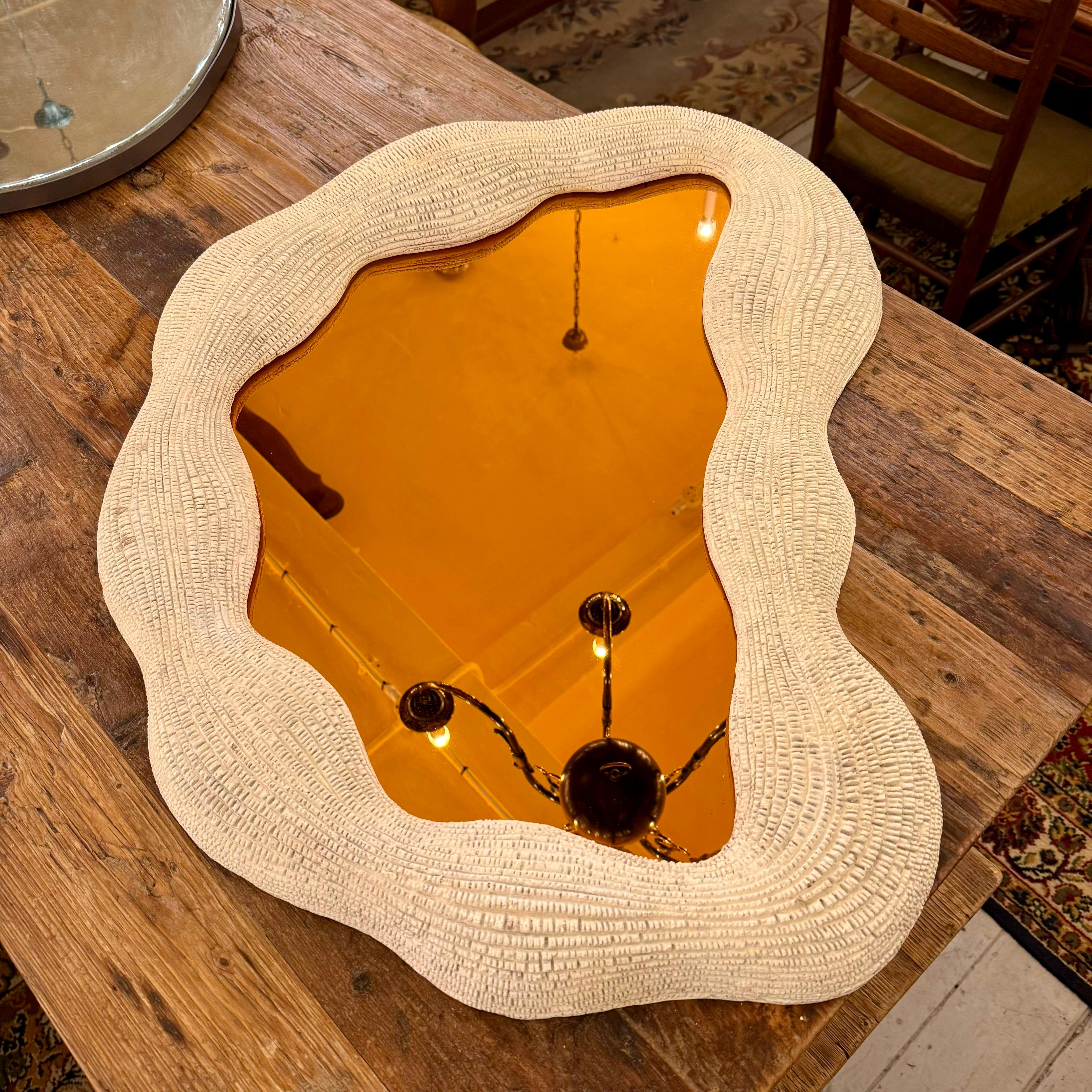 Irregular Amber Mirror with Textured Frame - SOLD