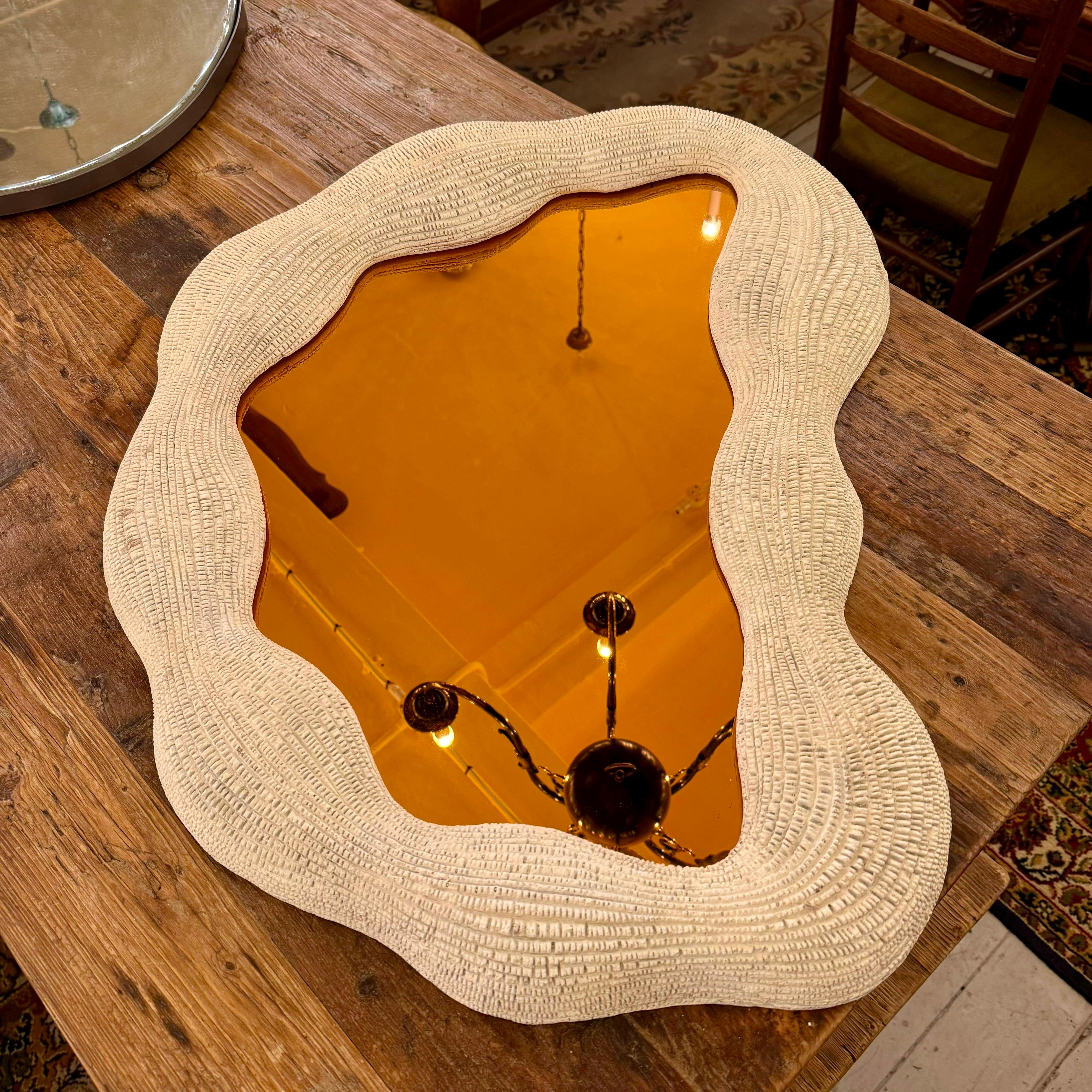 Irregular Amber Mirror with Textured Frame - SOLD