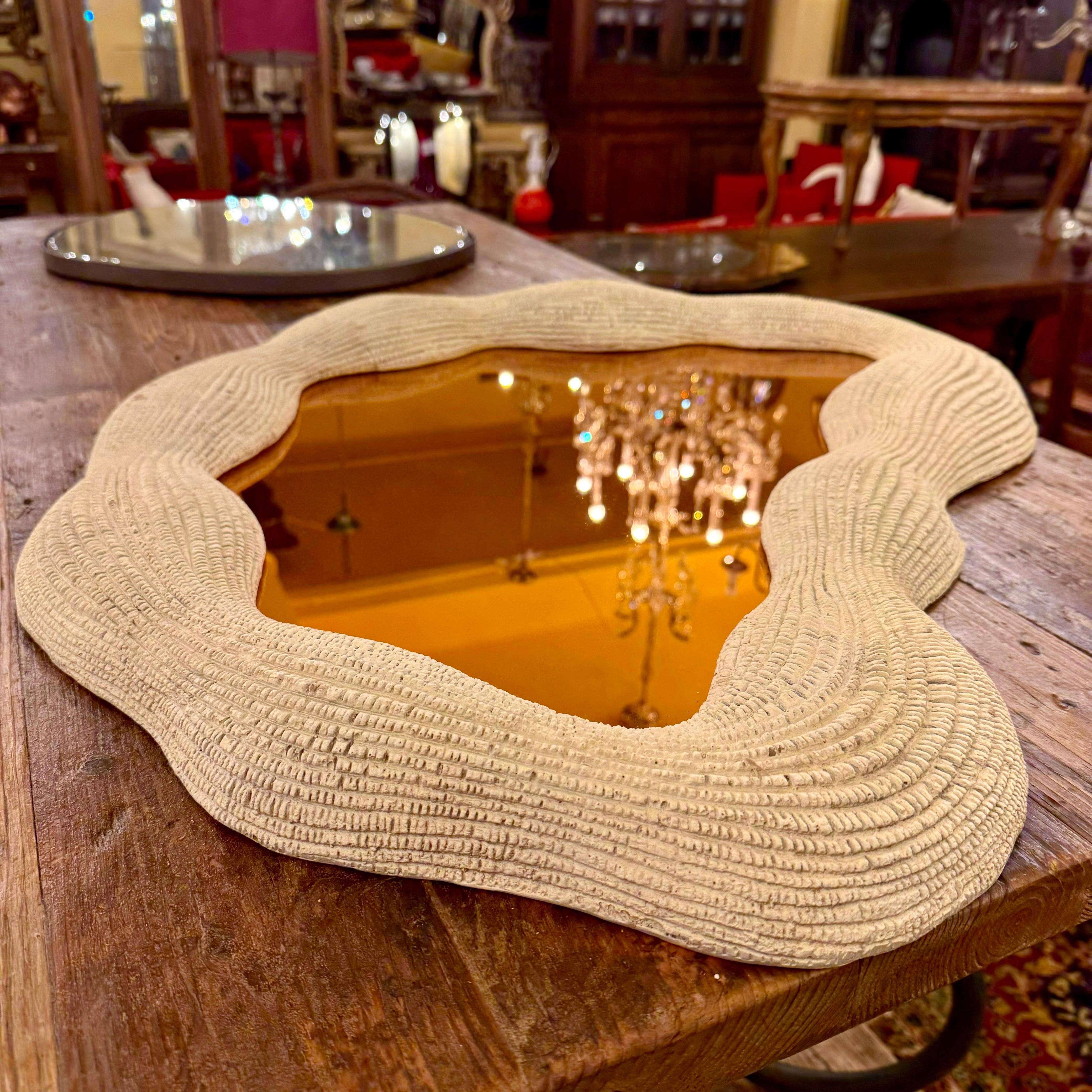 Irregular Amber Mirror with Textured Frame - SOLD