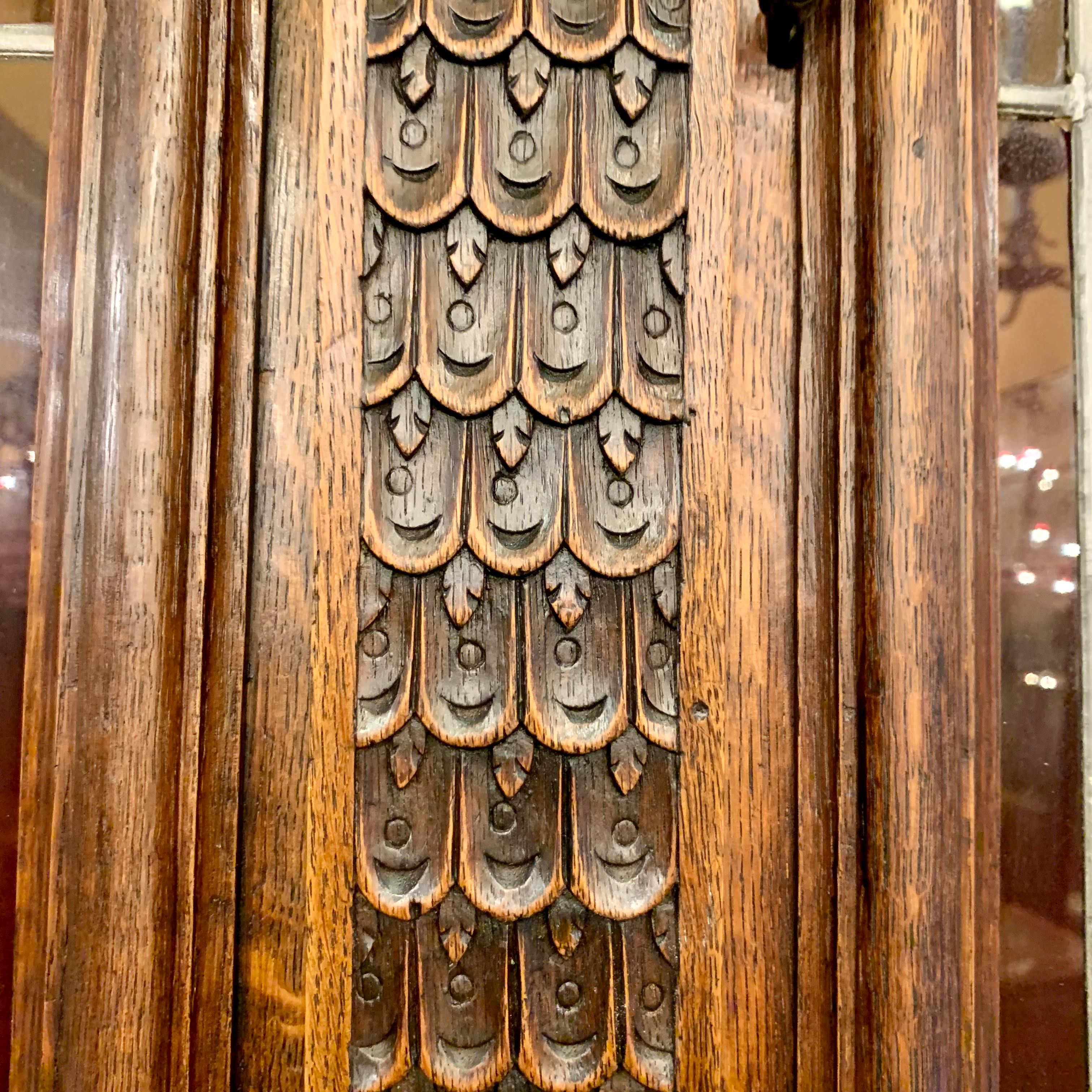Antique Dark French Oak Cabinets with Stained Glass Doors