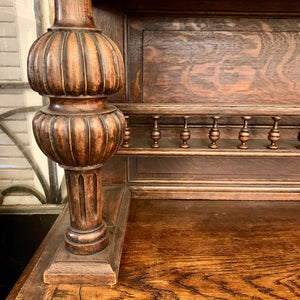 Antique Dark French Oak Cabinets with Stained Glass Doors