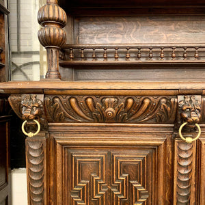 Antique Dark French Oak Cabinets with Stained Glass Doors