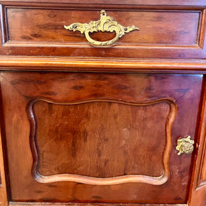 Antique Pair of Louis 15th Bedside Pedestals with Mottled Orange Marble Top