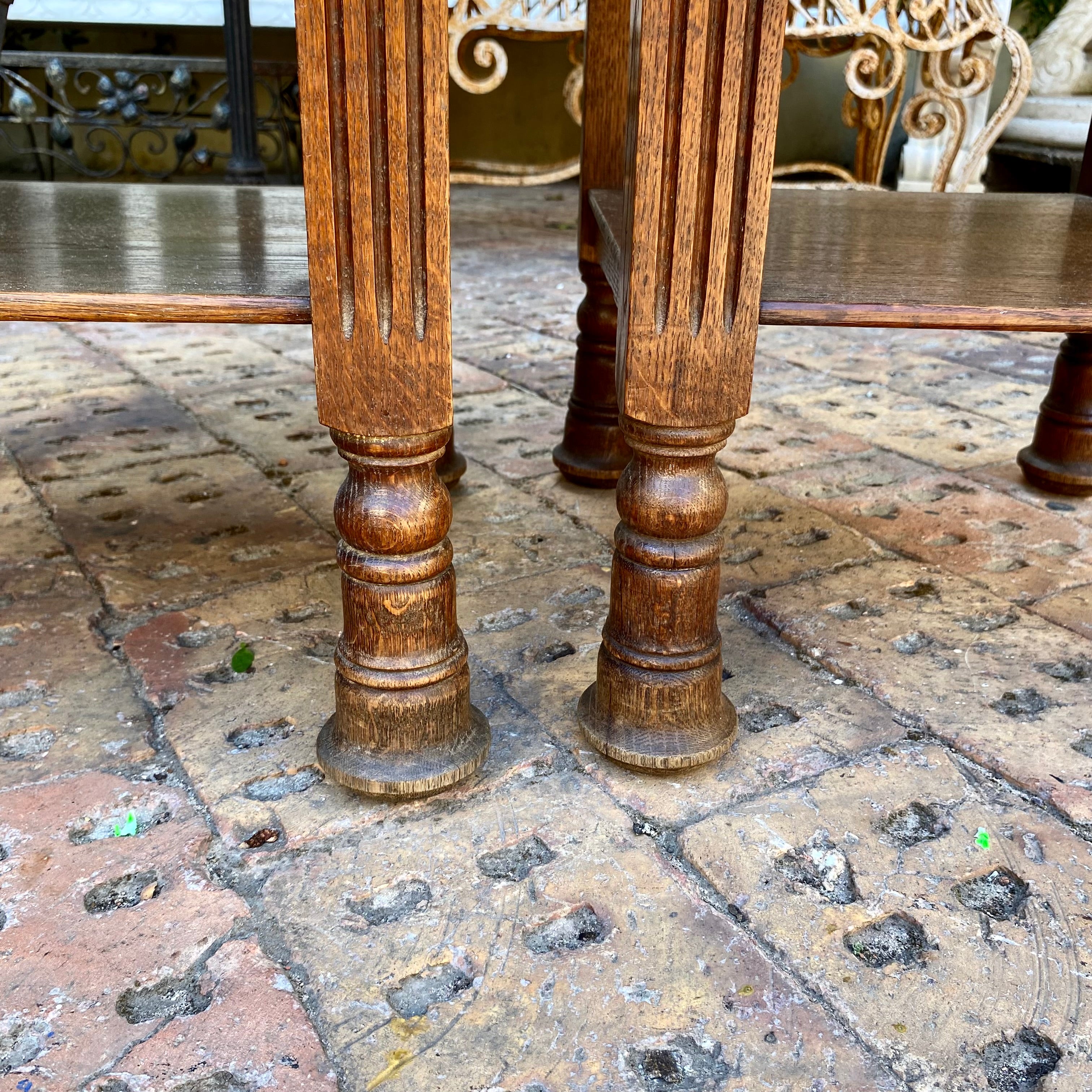 Antique Carved Oak Bedside Pedestals with Marble Top
