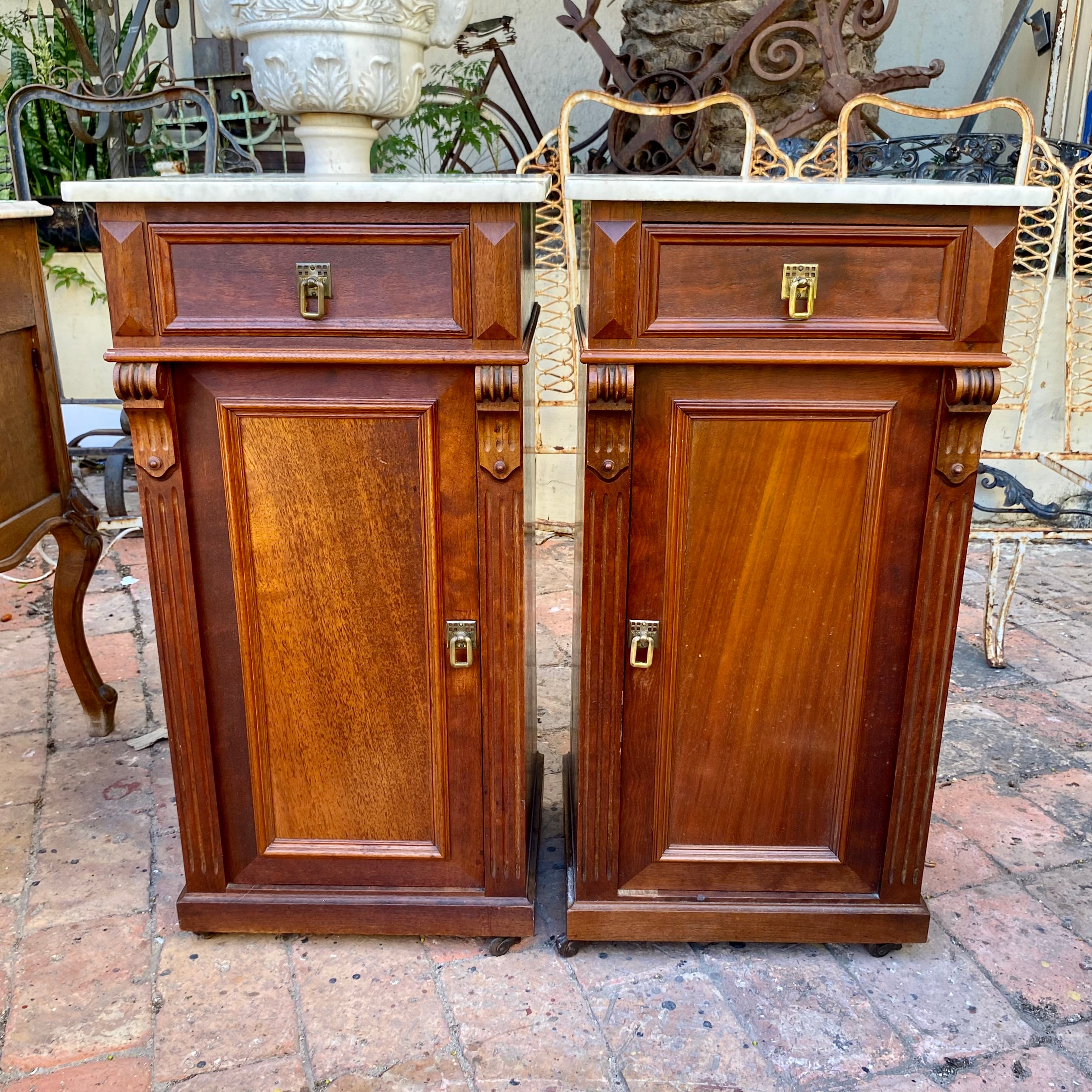 Beautiful Pair of Antique Bedside Pedestals with Brass Handles