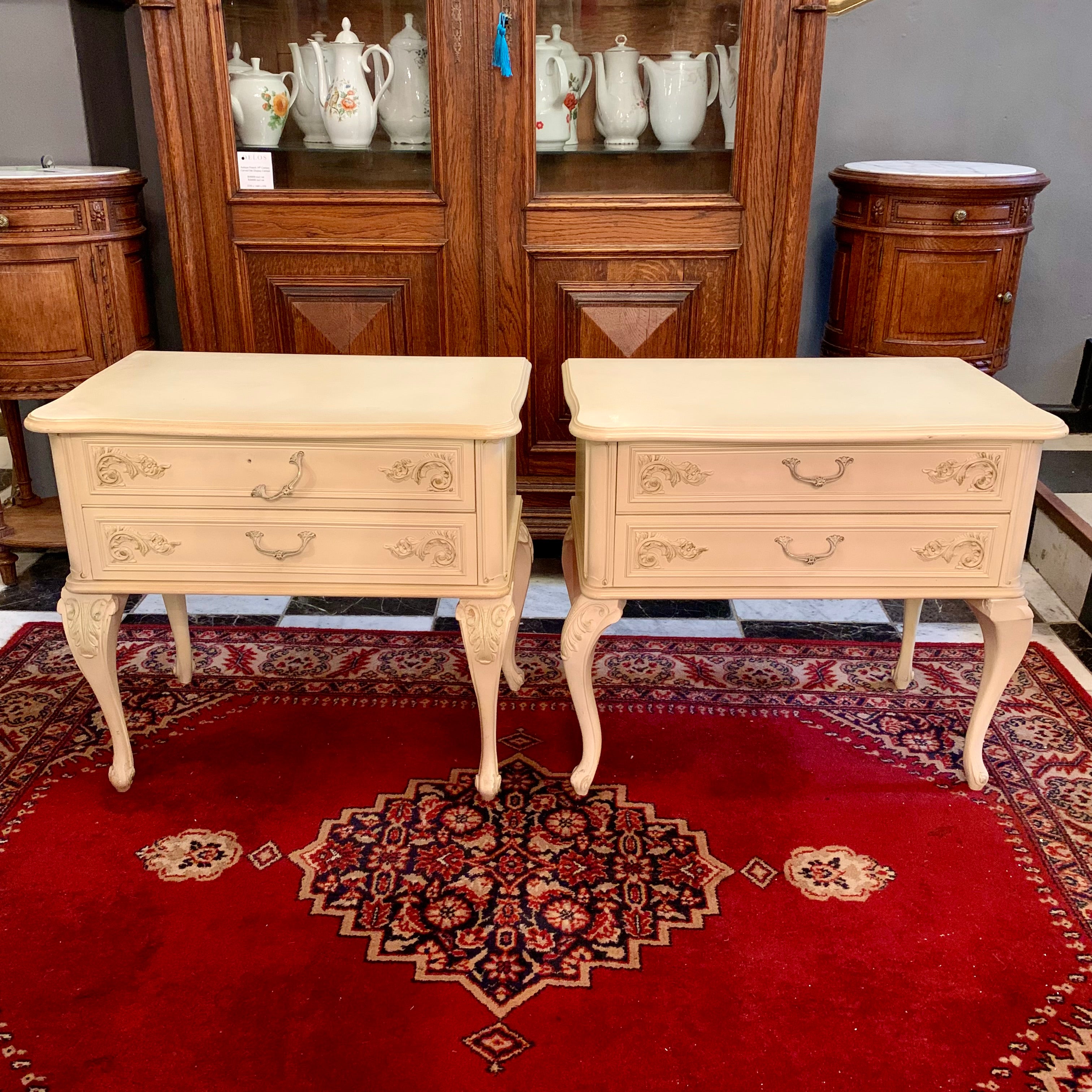 Sizable Vintage French Cream Bedside Pedestals