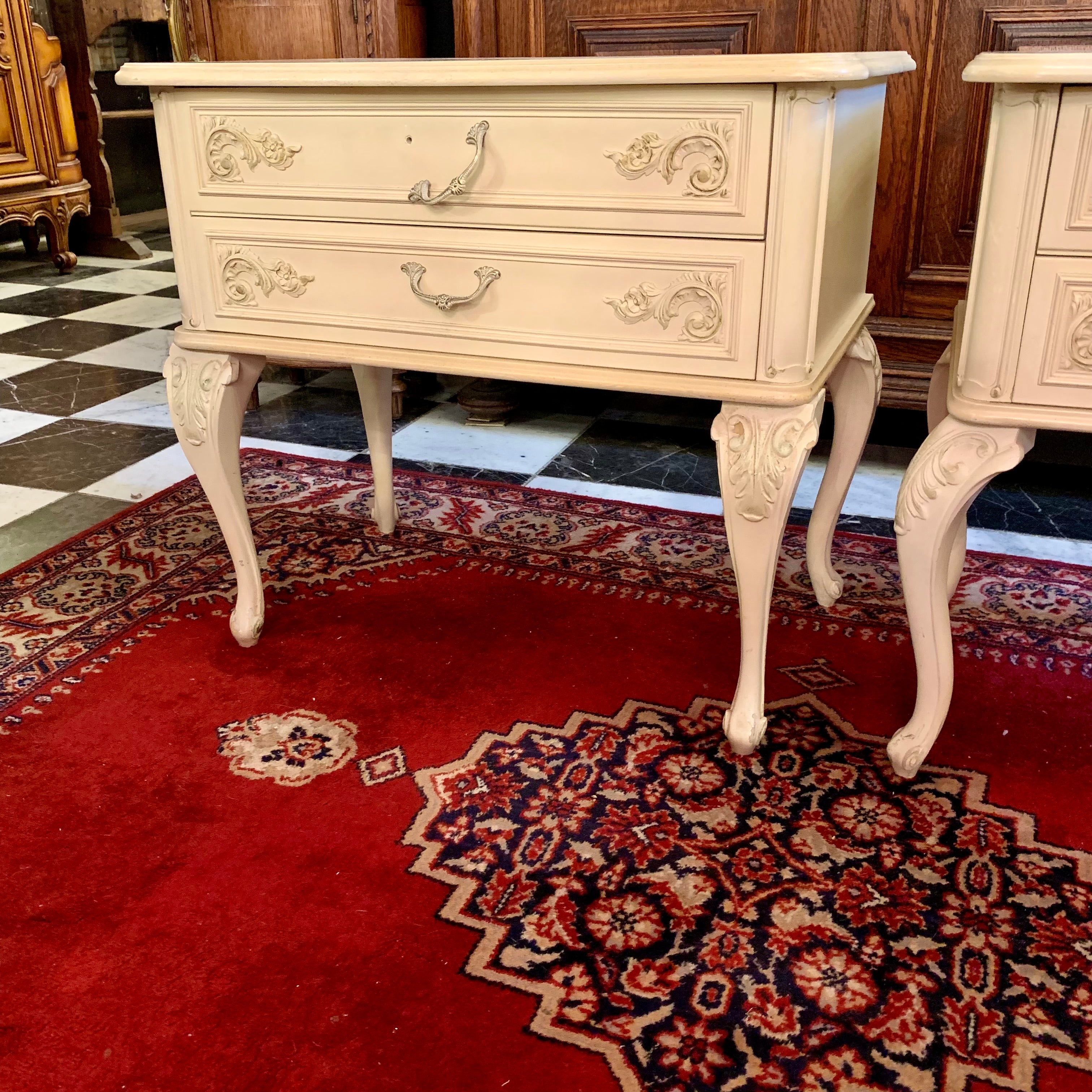 Sizable Vintage French Cream Bedside Pedestals