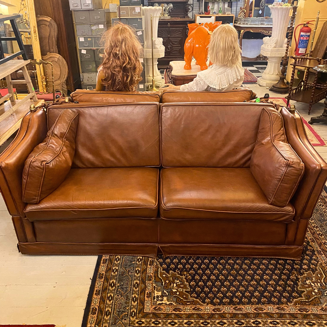 Vintage Dark Brown Leather Knoll Sofa