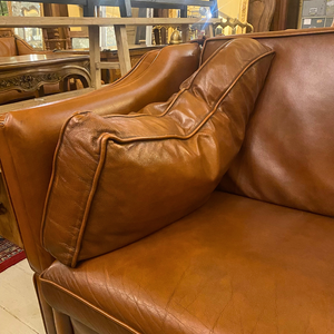 Vintage Dark Brown Leather Knoll Sofa