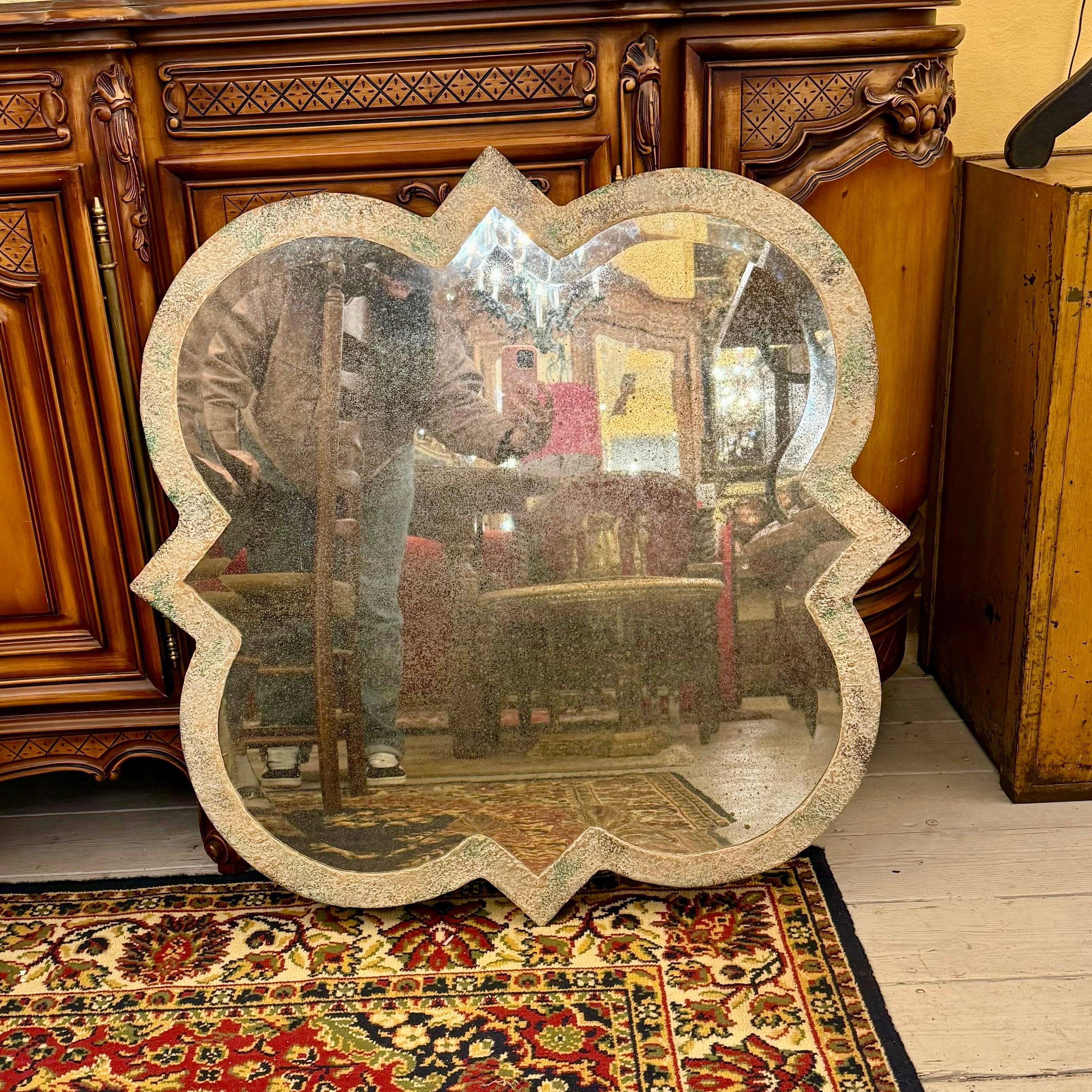 Aged Wooden Framed Mirror