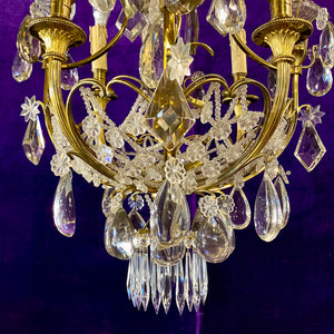 Stunning Brass Chandelier with Antique Drop Crystals