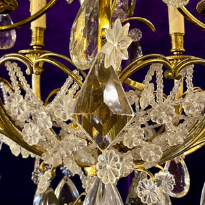 Stunning Brass Chandelier with Antique Drop Crystals