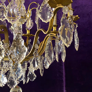 Exceptional Antique Brass and Crystal Chandelier