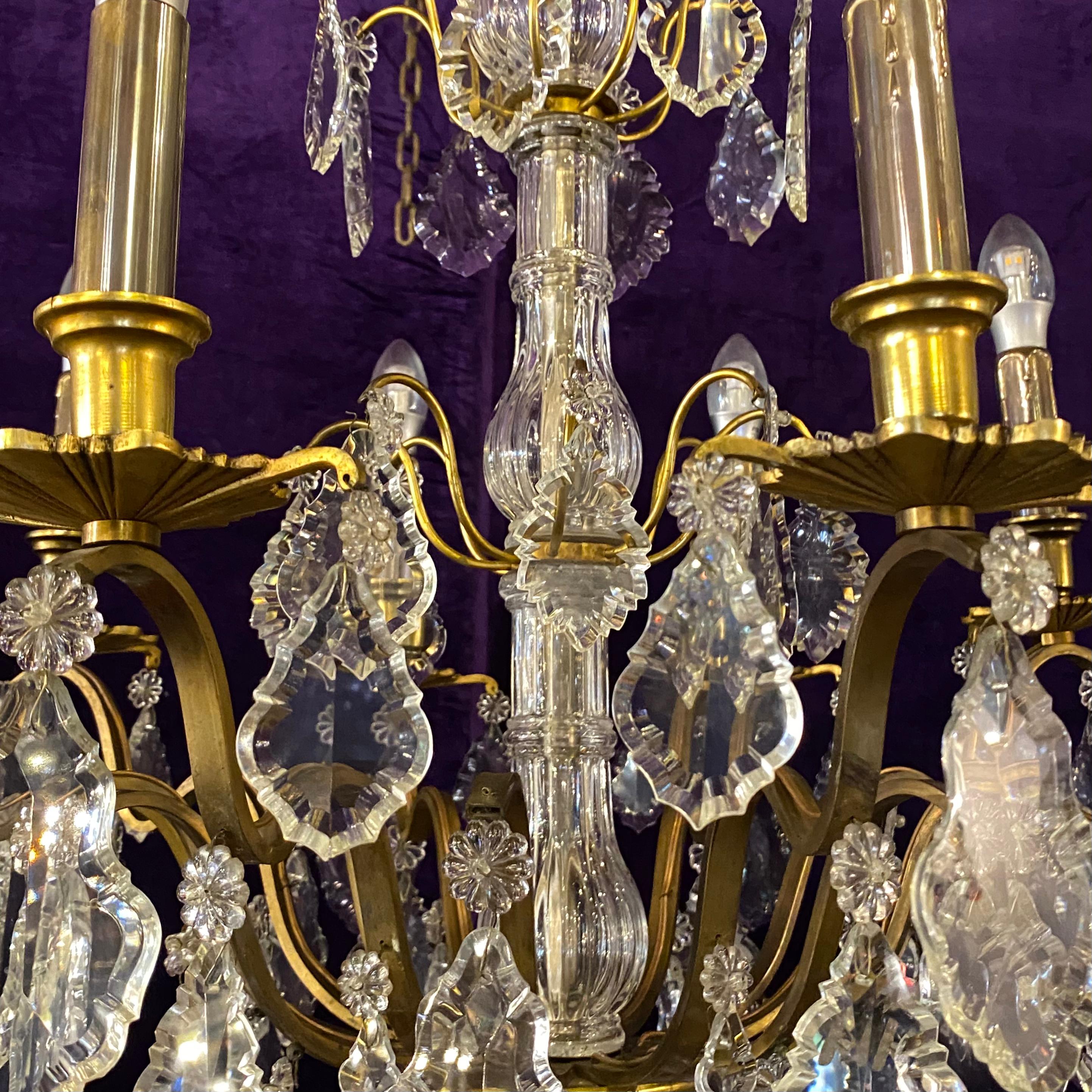 Exceptional Antique Brass and Crystal Chandelier