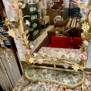 Stunning Wrought Iron Mirror with Porcelain Flowers