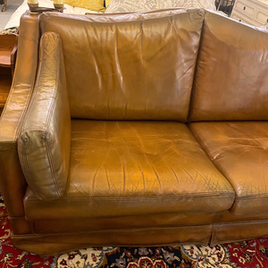 Vintage Leather Knoll Sofa with Arched Back