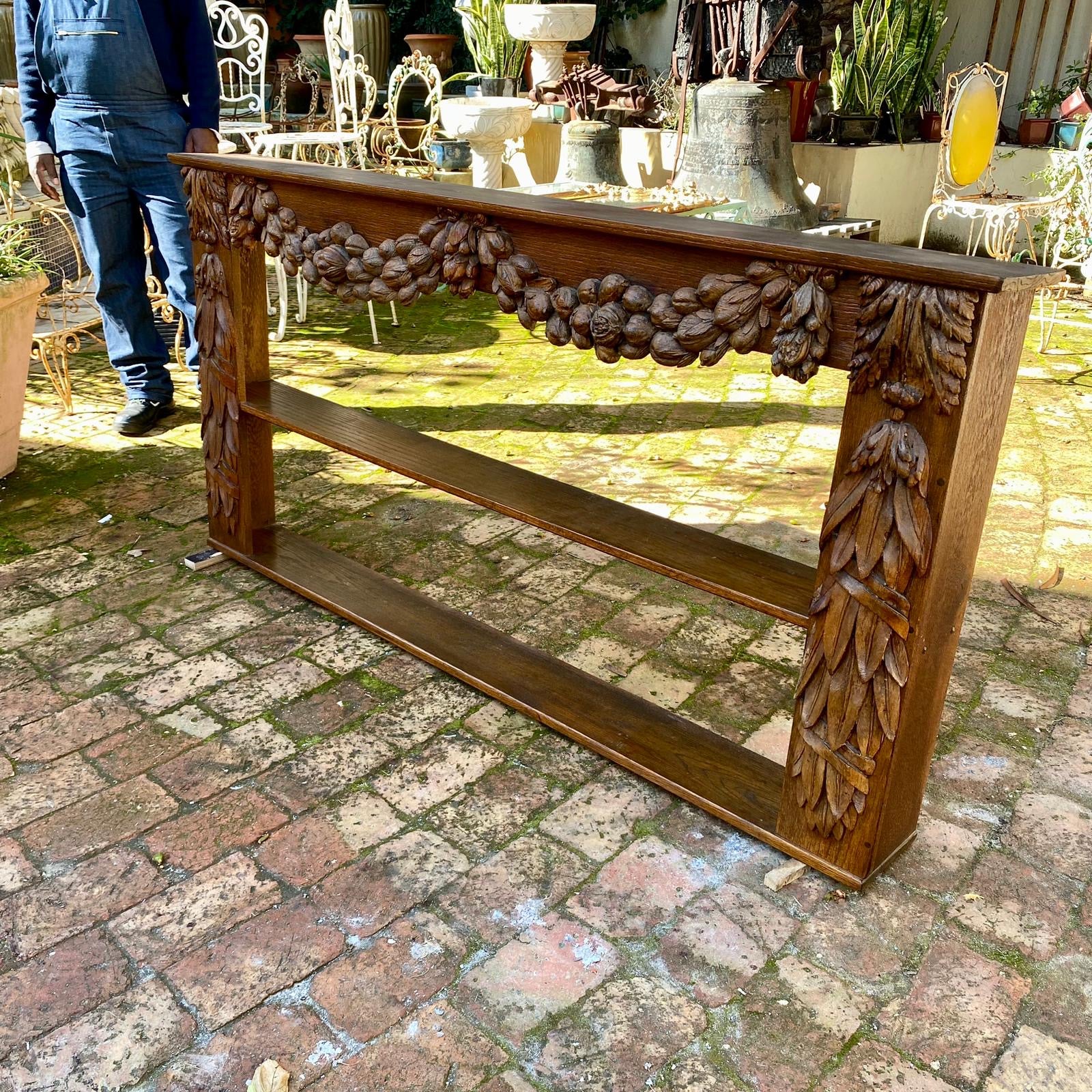 Antique French Oak Shelf with Carved Vines