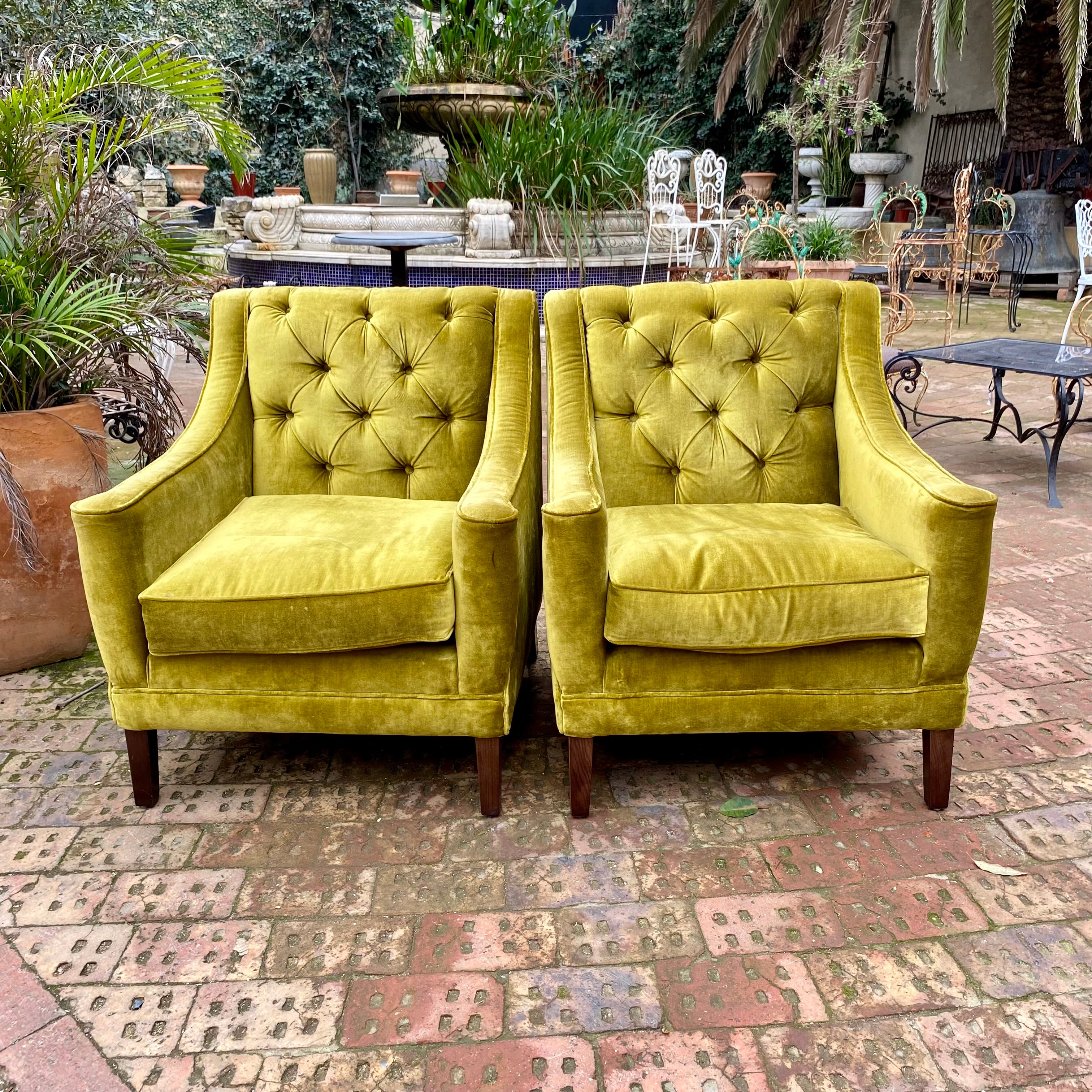 Pair of Vintage Velvet Button Back Armchairs