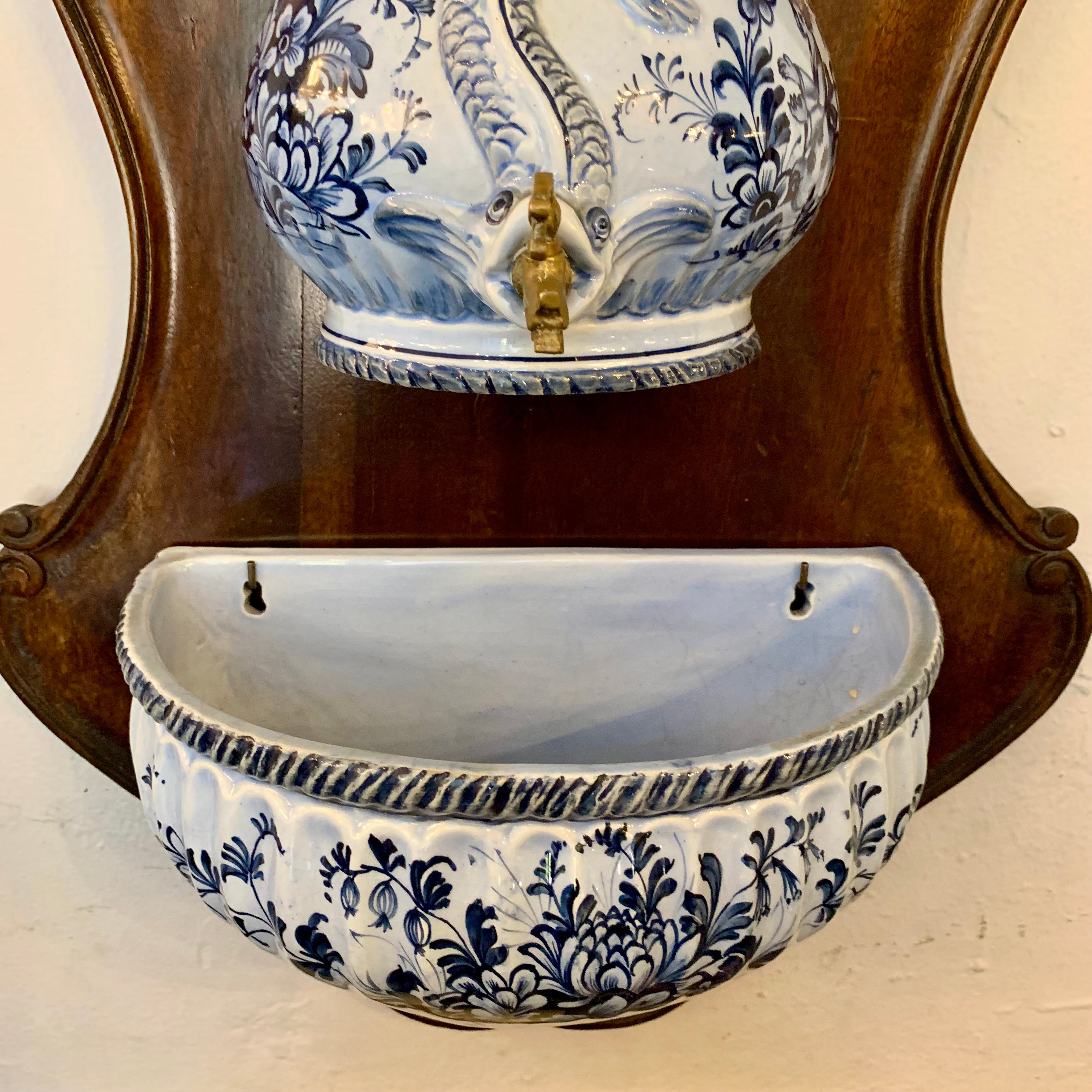 Antique Delft Porcelain Font