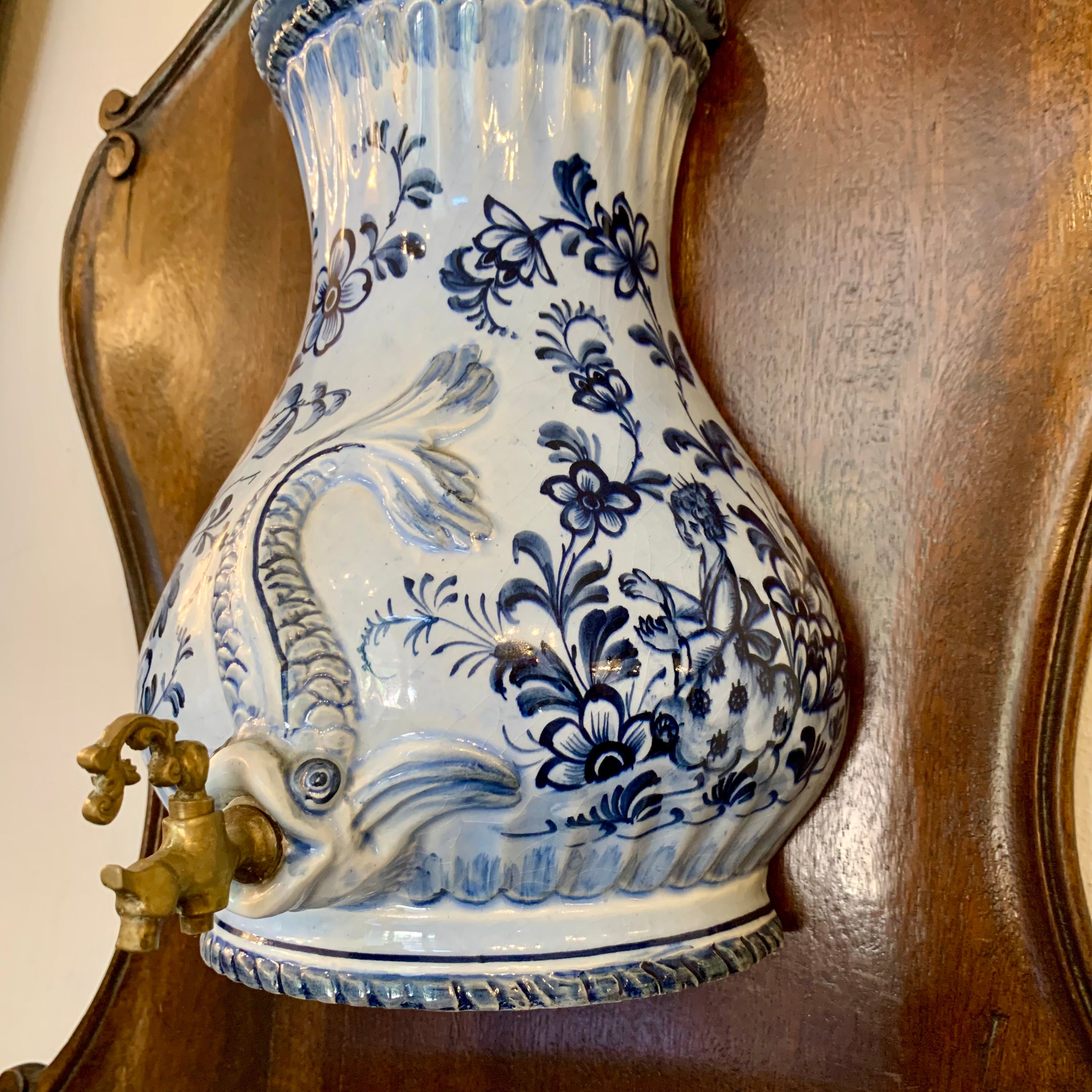 Antique Delft Porcelain Font