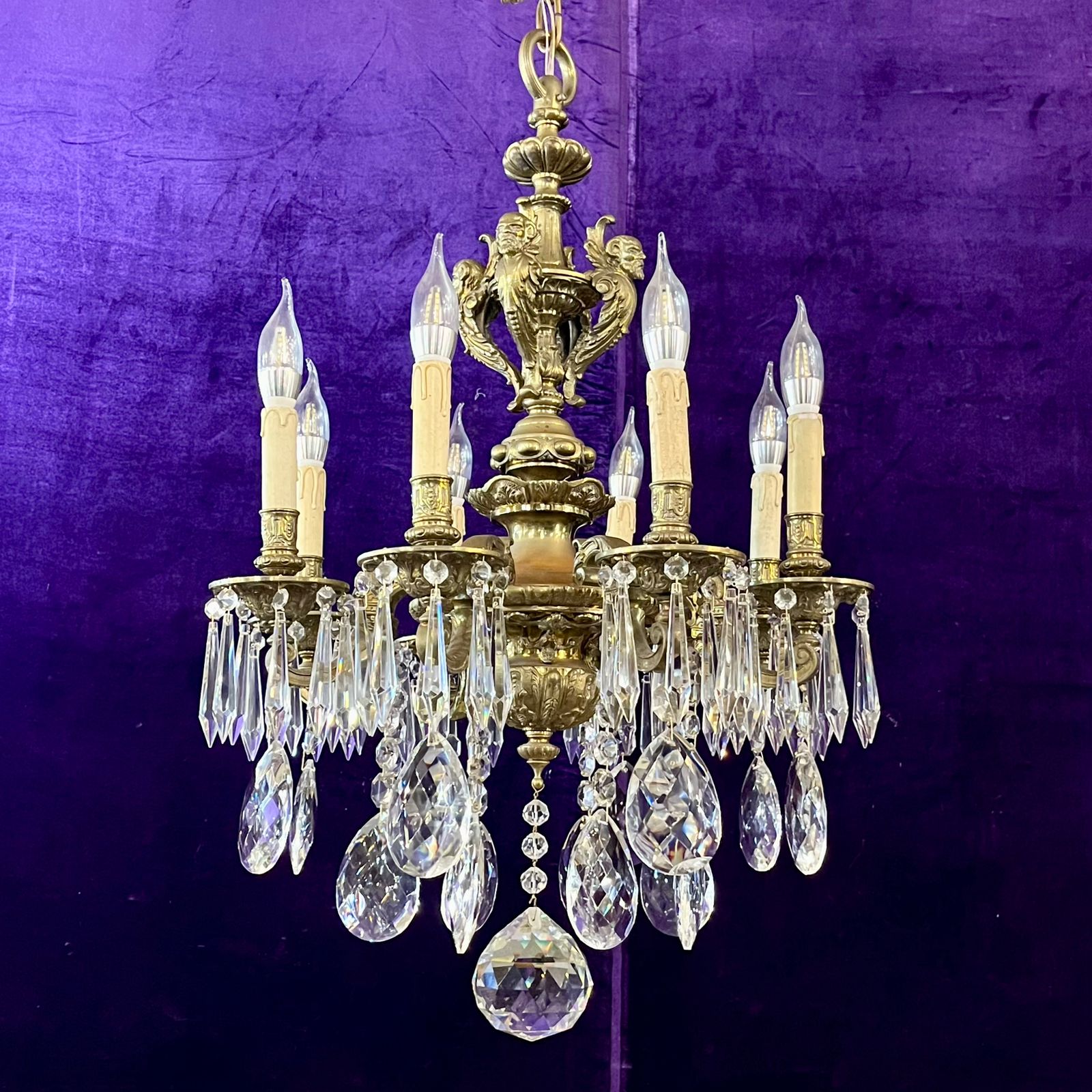 Mazarine Gilt Brass & Crystal Chandelier, c. 1900