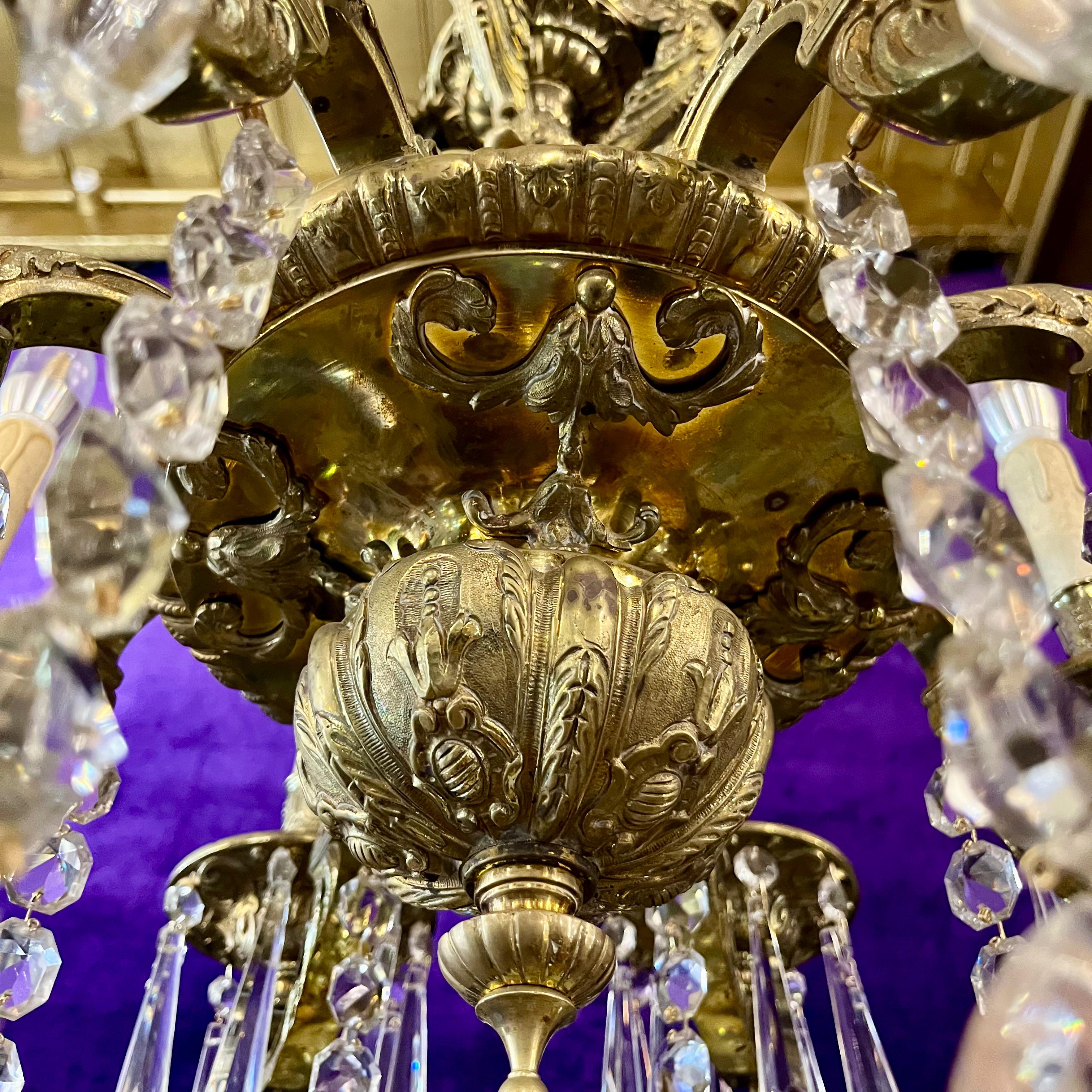 Mazarine Gilt Brass & Crystal Chandelier, c. 1900