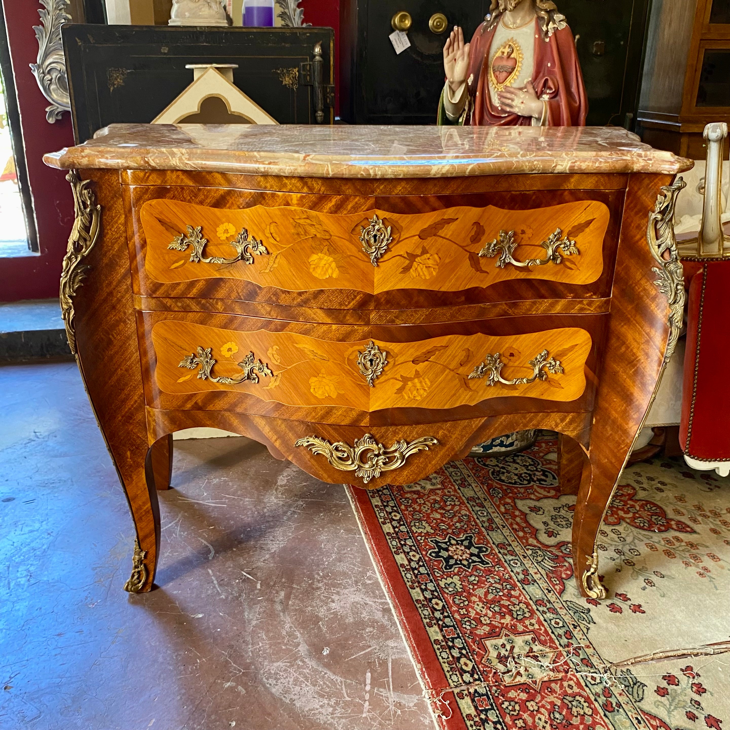 Antique French Bombe Chest with Marble Top - SOLD