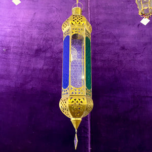 Moroccan Style Brass Lantern with Pressed Glass Panels