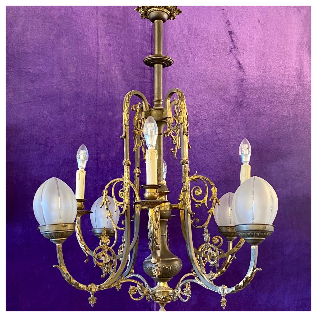 Antique Gilt Brass Gasolier Chandelier