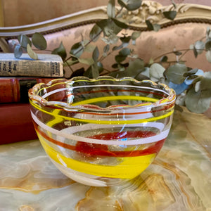 Vintage Orange Striped Clear Glass Bowl