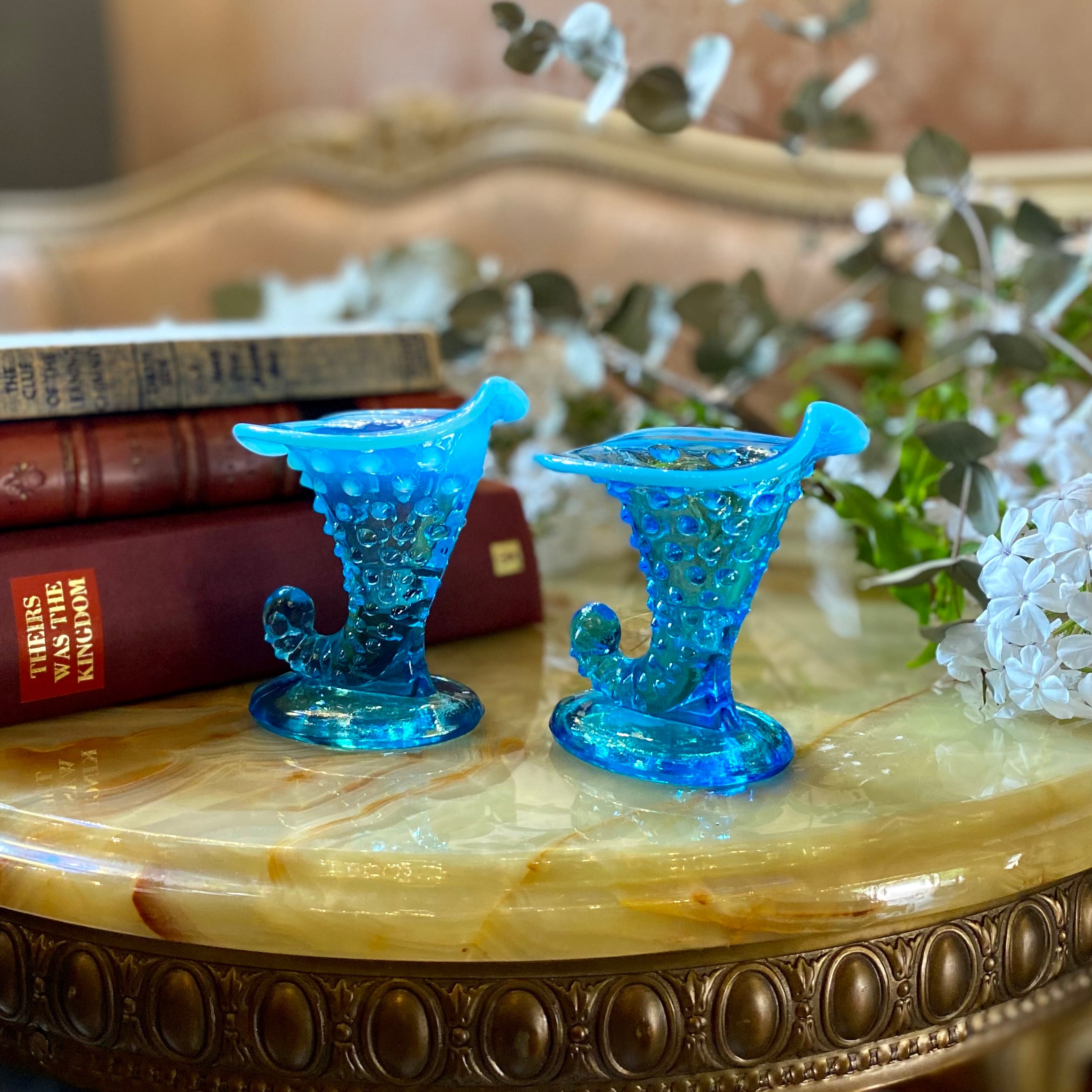 Pair of Petite Vintage Ocean Blue Murano Vases