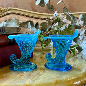 Pair of Petite Vintage Ocean Blue Murano Vases