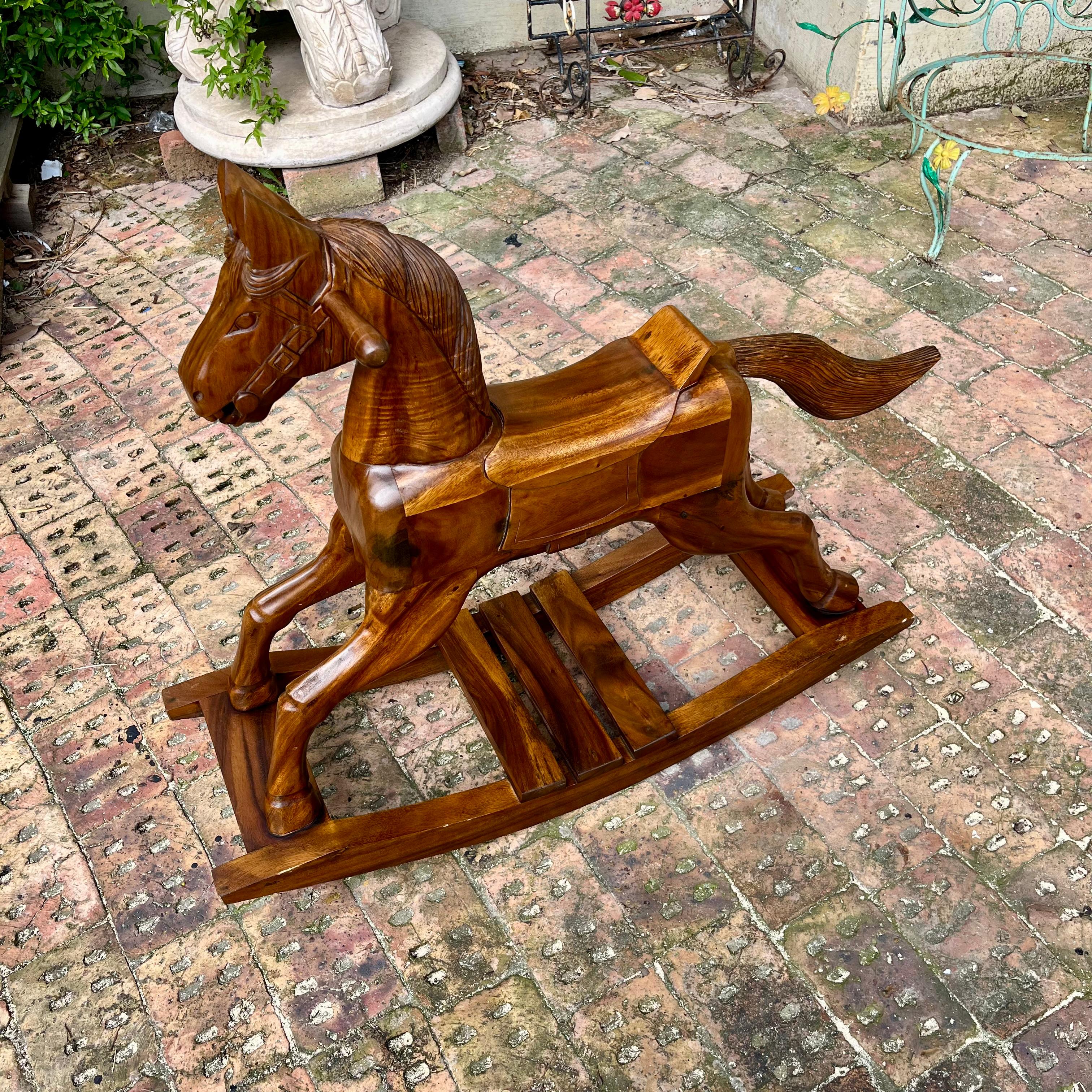 Hand Carved White Cedarwood Rocking Horse - SOLD