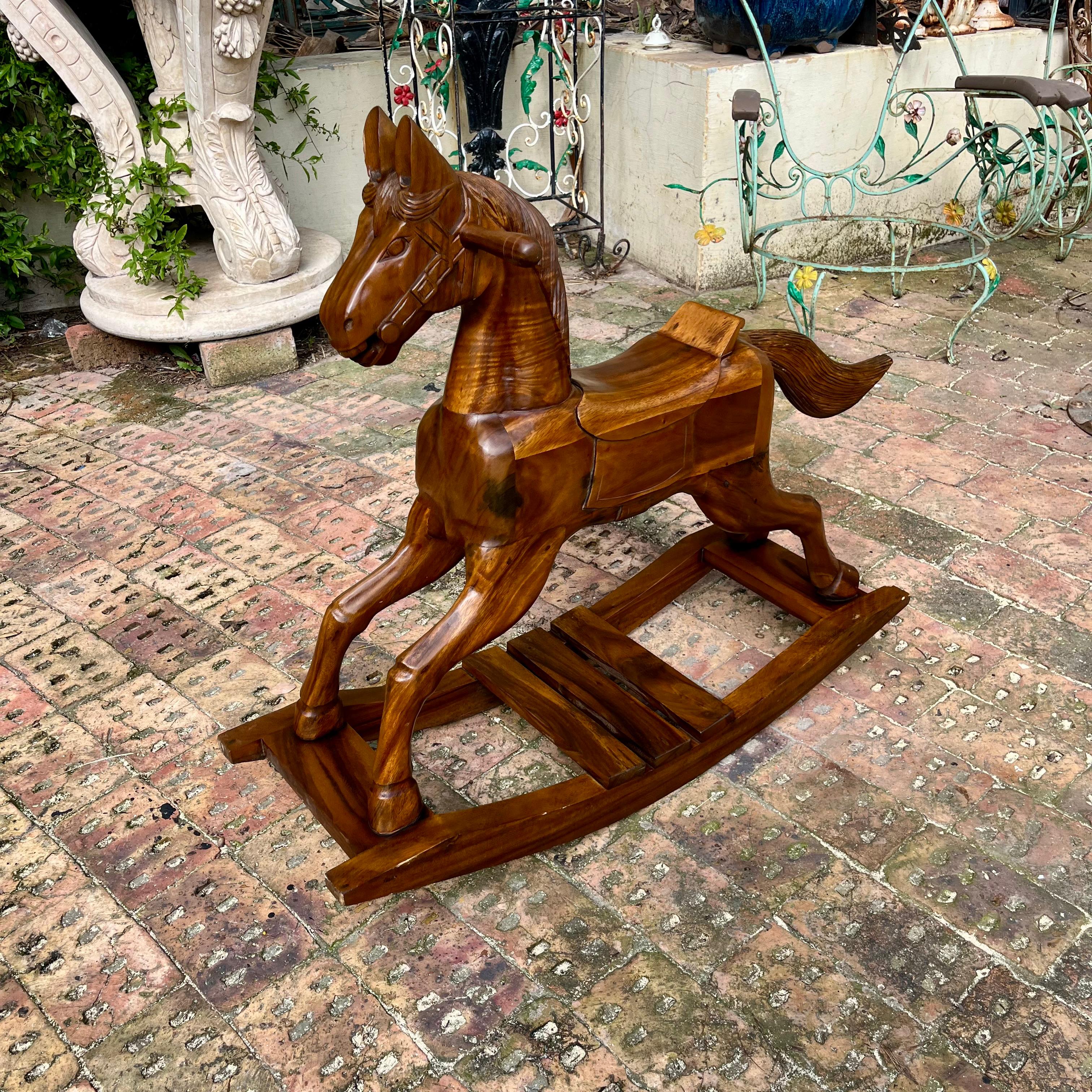 Hand Carved White Cedarwood Rocking Horse - SOLD