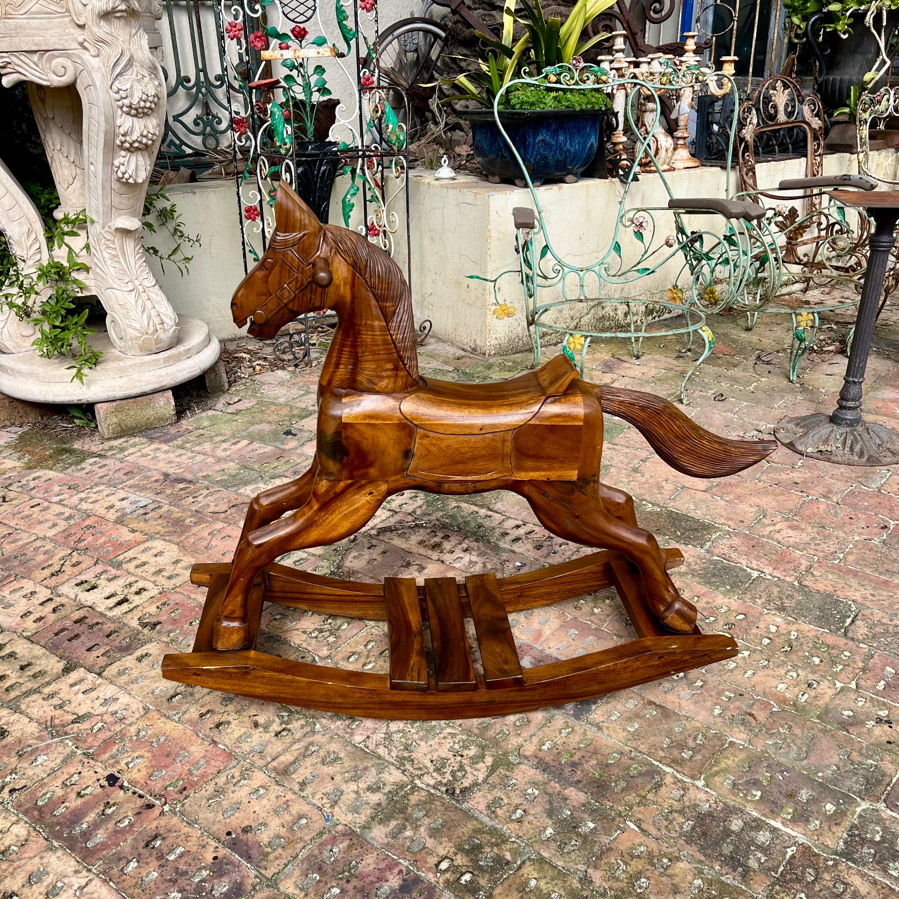 Hand Carved White Cedarwood Rocking Horse - SOLD