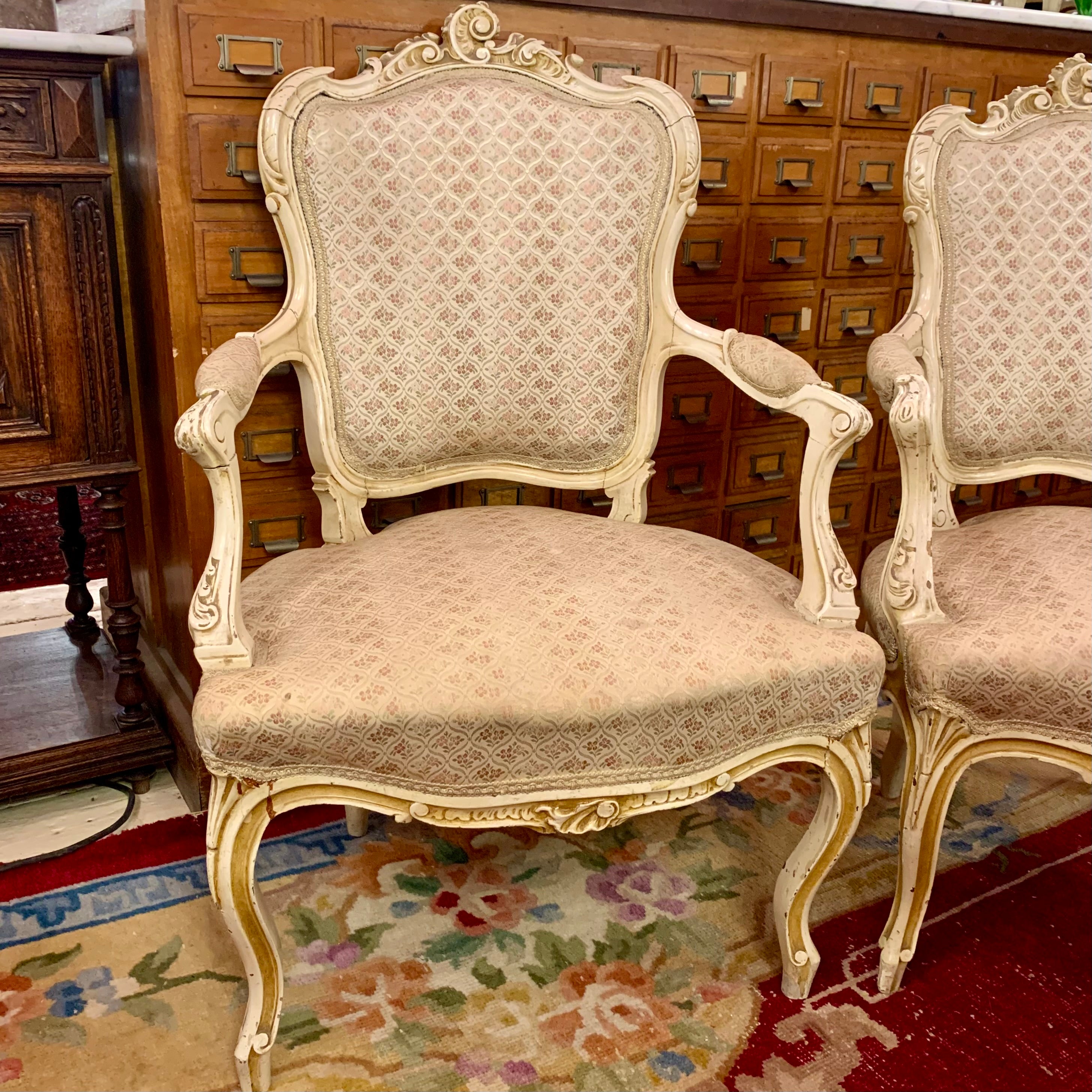 Luxurious Cream and Gilt Gold Salon Chairs