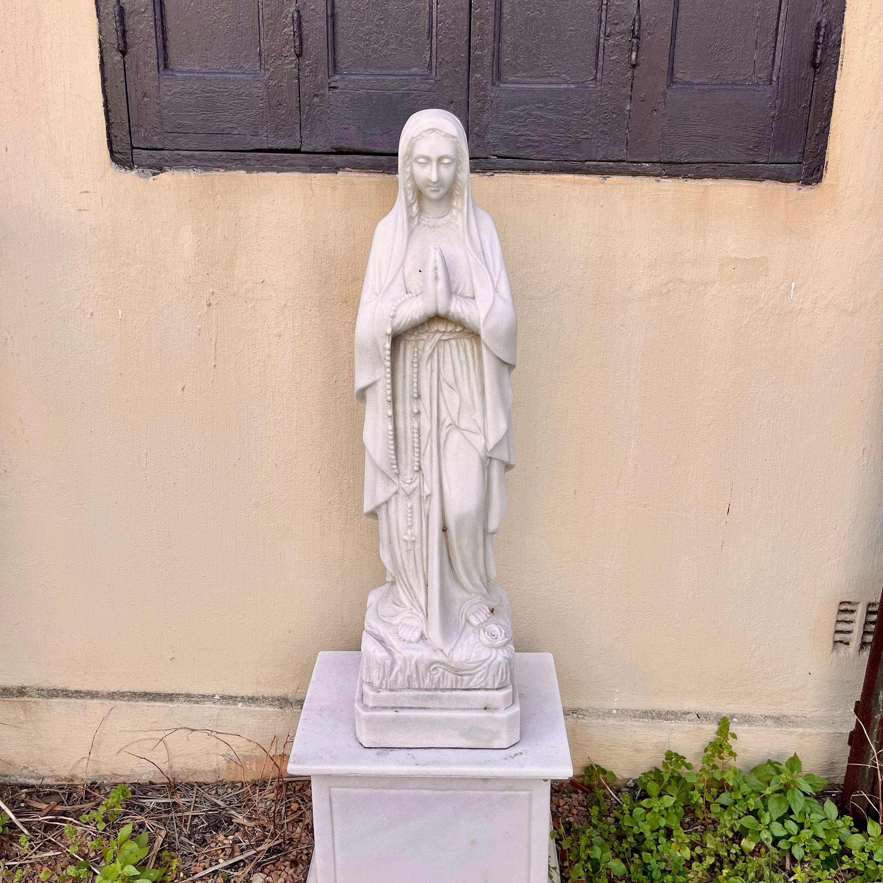 Hand-Carved White Marble Statue of Mary, 95cm